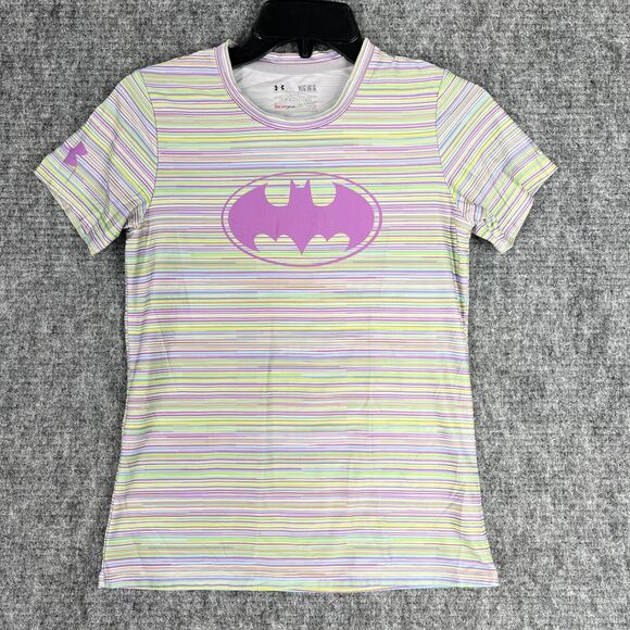 Batman Other - Batman Shirt Girls Large‎ Purple Youth Under Armour Fitted Heatgear UPF 30+